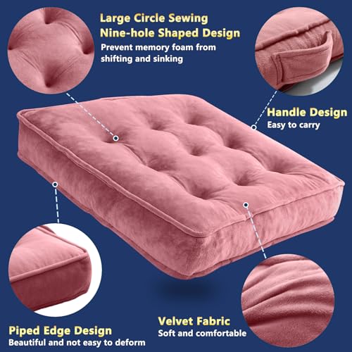 1 MIDDLE ONE Floor Pillow Set of 2, Memory Foam Meditation Cushion, Floor Cushions for Adults Sitting, Large Square Seat Cushions for Yoga, Living Room, 20x20 Inch (Pink) - color: Pink, size: 20x20 Inch(Pack of 2)