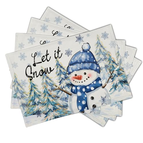 Winter Placemat Set of 4, 12x18 Inch Farmhouse Seasonal Snowman Snow Linen Washable Heat Resistant Table Mats for Holiday Party Picnic Dining Decoration - color: Winter Snowman