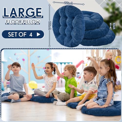 Jerify Floor Pillow Cushions Large Round Square Large Meditation Floor Pillow for Classroom Adult Meditation Picnic Party Seating Learning Daycare School(Round,Navy Blue,4 Pcs) - color: Navy Blue, size: Round