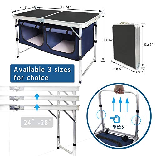 CampLand Outdoor Folding Table Aluminum Lightweight Height Adjustable with Storage Organizer for BBQ, Party, Camping - color: Black