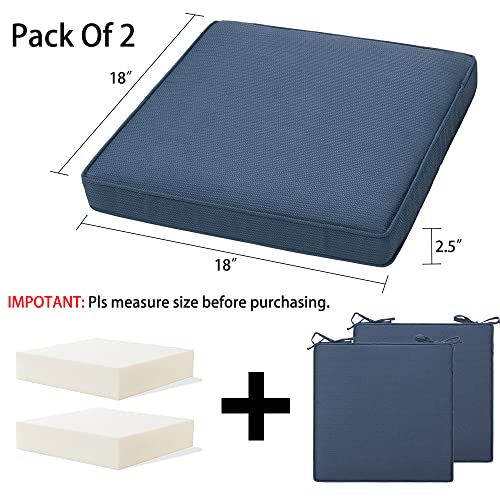 Magpie Fabrics Indoor Outdoor Waterproof Square Chair Cushion, 18" x 18" x 2.5", 2 Pack, Water Resistant Seat Cushions, for Patio Garden Office, Navy - color: Blue Navy