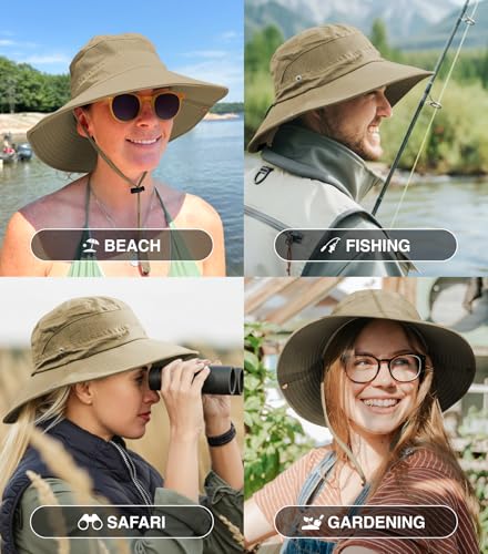GearTOP Safari Hat for Men Sun Hats for Women UV Protection UPF 50+ Fishing, Gardening, Hiking Hat (22-23 1/2") - color: Khaki Standard 2 Pack