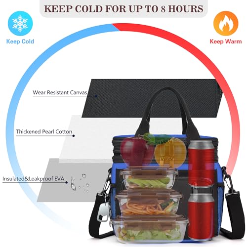 Lunch Box & Lunch Bag for Men Women, Large Insulated Adult Lunch Box, Leakproof Cooler Lunchbox with Bottle Opener for Work Picnic Beach, 16L, Sapphire Blue - color: Blue & Black