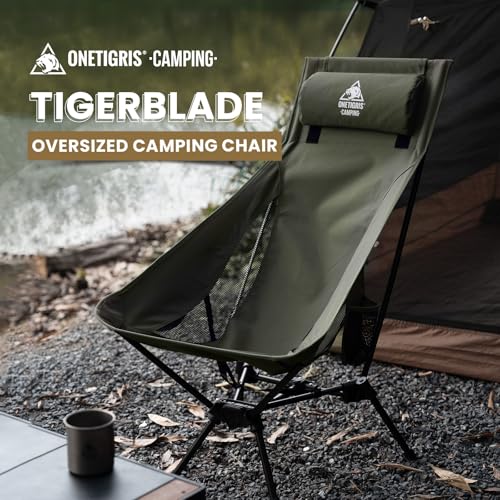 ONETIGRIS Tigerblade High Back Camping Chair with Pillow Design, Comfortable Widened Seat Folding Chair - color: Ranger Green