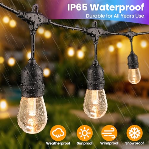 Larkvue 96FT(2X48FT) RGBW Outdoor String Lights with Remote, Patio Lights with 30+3 Vintage S14 Dimmable Waterproof Bulbs for Xmas Bistro Cafe Outside - color: Black