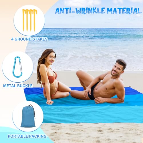 Beach Blanket 78''×81'' - Waterproof Sandproof Sand Free Oversized Mat for 1-5 Adults, Lightweight Durable Compact for Beach Travel Camping Hiking Picnic - color: Blue3, size: 78"x81"
