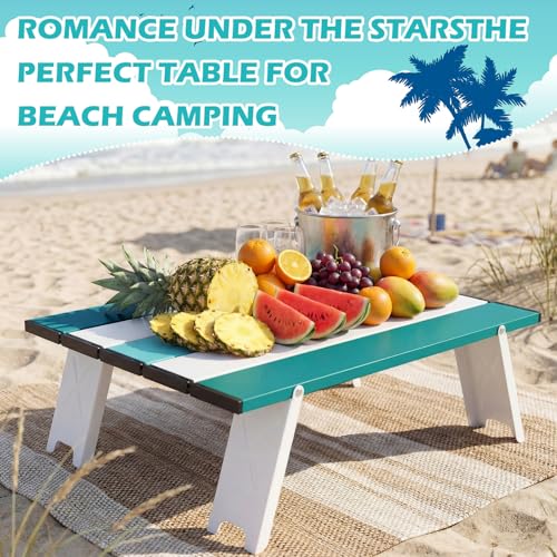 CroBlissful Beach Table Folding Camping Portable Table Striped White Aluminum Side with Carry Bag for Camping Picnics and Outdoor Activities(16x11x5 in,Mint Green) - color: Mint Green, size: 16x11x5 in