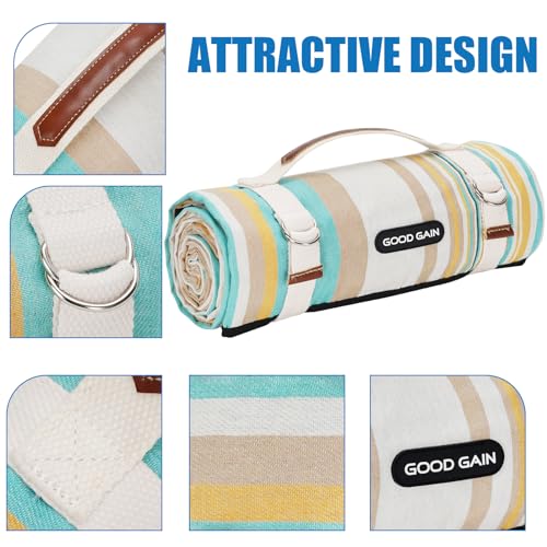 G GOOD GAIN Picnic Blanket Waterproof & Sand Proof,Beach Blanket Portable with Carry Strap, XL Large Foldable Picnic Rug Machine Washable for Camping Party,Wet Grass,Kids Playground.(Pineapple Yellow) - color: Pineapple Yellow