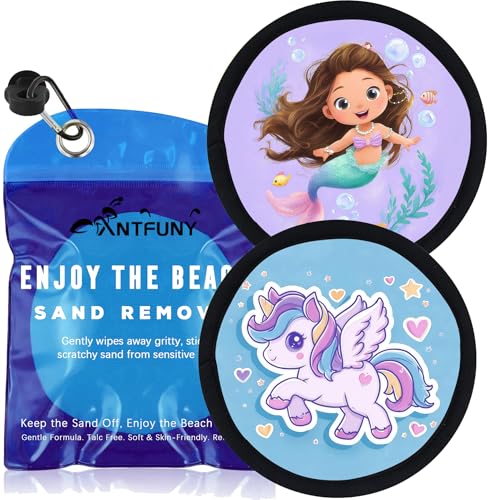 Sand Remover Unicorn Mermaid Eraser Removal Bag Mitt Brush Wipe Off Beach Vacation Essentials Travel Necessities Supplies Lake Day Activities Find Hawaii Trip Must Have Family Toy Game Towel Sifter - color: 2pcs Flying Horse Mermaid