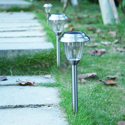 Solar LED Outdoor Lights 8-Pack Stainless Steel Pathway Landscape Lights for Outdoor Path Patio Yard Deck Driveway and Garden, (Silver) - color: Silver