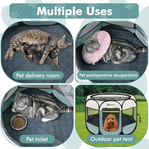 Dog Cat Playpen Indoor Outdoor for Puppy Pet Dogs Cat Travel and Recovery After Surgery, Dog Enclosure Tent Crates Cage, Portable Pop Up Dogs Kennel with Carrying Case(Grey, Small with Pad) - color: Grey with Pad
