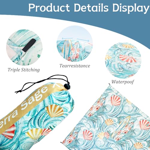 Beach Blanket Waterproof Sandproof Beach Mat 79" X 83" for 2-8 Adults, Sand Free Mat Quick Drying for Travel, Camping, Hiking with 4 Stakes & 4 Corner Pockets (Shell A) - color: Shell
