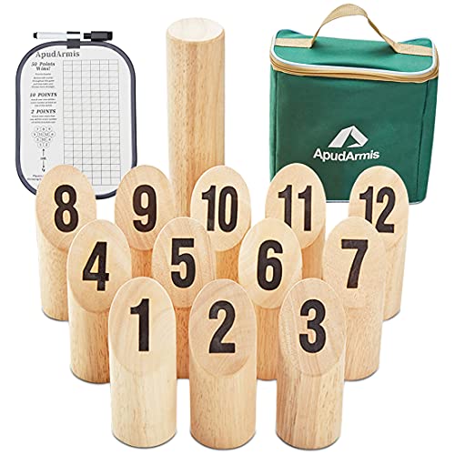 ApudArmis Wooden Tossing Game Set, Numbered Block Toss Games Set with Scoreboard & Carrying Case - Outdoor Lawn Backyard Beach Game for Adults Family - color: Natural Wood