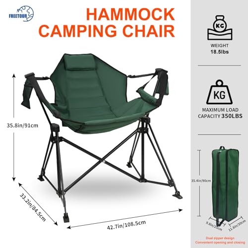 Hammock Camping Chair Folding 350lbs Foldable Portable Rocking Chairs for Adults Outside Swinging Camp with Stand Lawn Garden Hanging Outdoor - color: Blackish Green