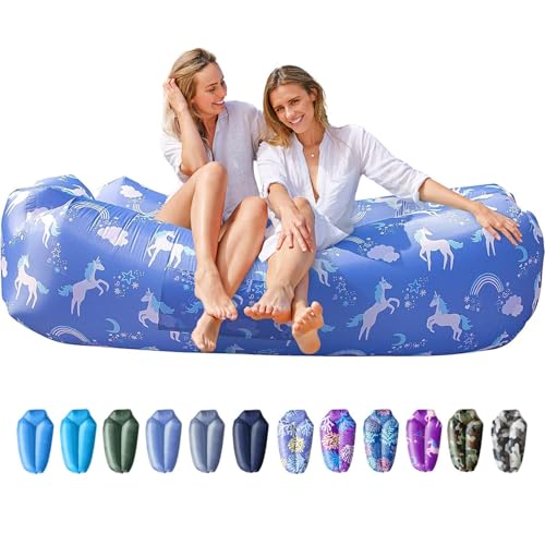 AlphaBeing Inflatable Lounger Beach Chair Accessories, Air Sofa Hammock Inflatable Couch for Camping Backyard Lakeside with Compression Sacks, Ideal Outdoor Gifts for Adults - color: Unicorn Navy