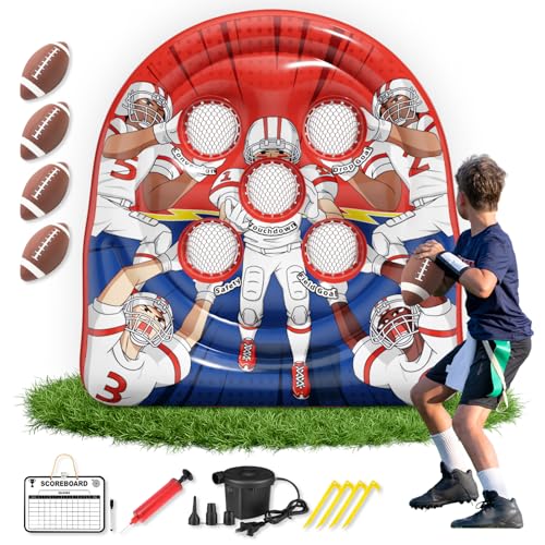 6FT Giant Inflatable Football Target Toss Game - Fun Indoor & Outdoor Yard Games for Kids & Adults, Football Party Throwing Games, Carnival Games, Camping & Tailgate Lawn Activities - color: Red