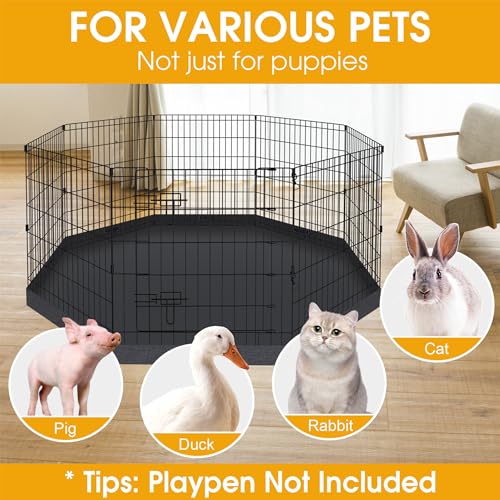 Dog Playpen Bottom Pad Cover Only, Black Replacement Floor Liner for 8-Panel 24 Inch Pet Playpen, Washable Bottom Tray Cover for Small Medium Dogs, Indoor Outdoor Use, Playpen Not Included - style: Bottom pad cover Black