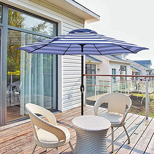 ABBLE Outdoor Patio Umbrella 9 Ft Stripe with Crank and Tilt, Weather Resistant, UV Protective Umbrella, Durable, 8 Sturdy Steel Ribs, Market Outdoor Table Umbrella - Blue and White - color: Blue and White