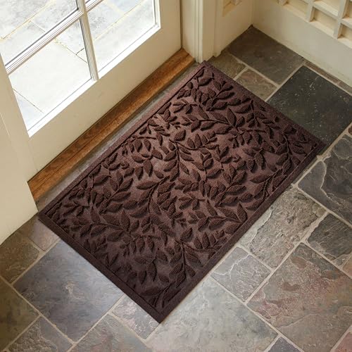Coffee Brown Leaves Outdoor Indoor Entrance Doormats, Absorbent Durable Heavy Duty Welcome Front Door Mat,Thick Natural Rubber Back,Easy Clean Entryway Mat 23x35 Inch, Low Profile - color: Leaves-coffee, size: 1'11" x 2'11" (Rectangular)