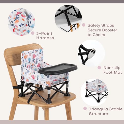 Toddler Booster Seat for Dining Table & Kitchen Chair - Portable Foldable with Removable Tray, Baby Camping Chair 6-36 Months Indoor Outdoor (Green Stripe) - color: Rainbow Baby Seat