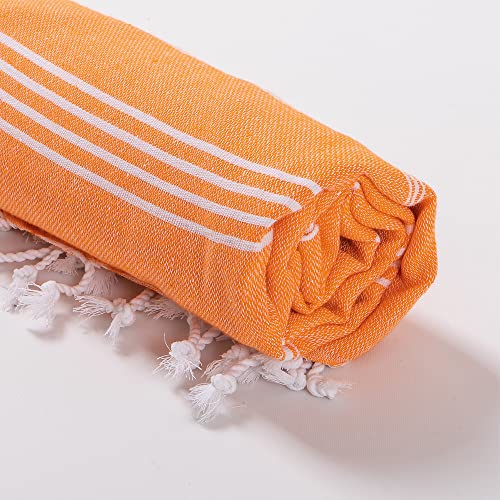 Hencely Turkish Beach Towel 37x68 Oversized, Sand-Free, Quick-Dry, Lightweight - Travel Essential for Pool & Bath - Striped 100% Cotton Bathroom Towels Accessories Gift (Orange) - color: Orange
