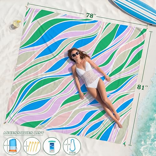 Famstar Beach Blanket Oversized Extra Large 78" X 81",Waterproof Sandproof Beach Blanket 1-7 Adults Lightweight Durable for Travel Camping Hiking Picnic - color: Mixed3, size: 78" X 81"