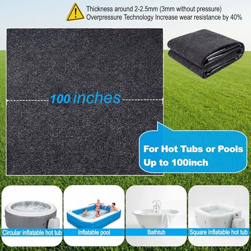 Upgraded 100 * 100 inch Square Hot Tub Mat, Extra Large Inflatable Hot Tub Pad Outdoor Indoor, Waterproof Slip-Proof Backing, Absorbent Spa Pool Ground Base Flooring Protector Mat - size: 100 inch square