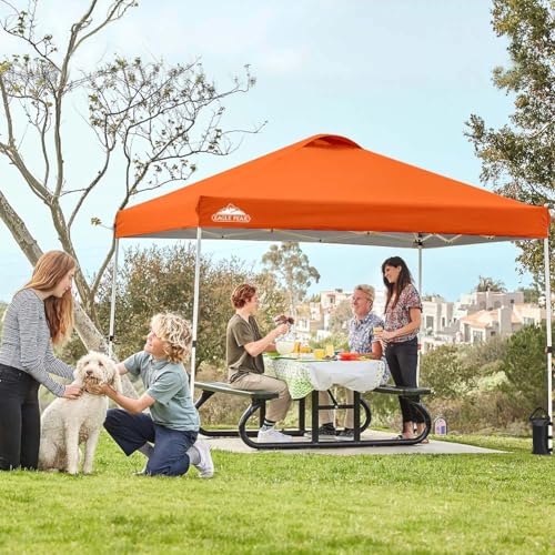 EAGLE PEAK Pop Up Canopy Tent with Wheeled Carry Bag, 8 Stakes, 4 Ropes, 4 Weight Bags, Easy Set Up Tent Canopy, 10x10 ft, 100sqft of Shade, Orange - color: Orange, size: 10x10