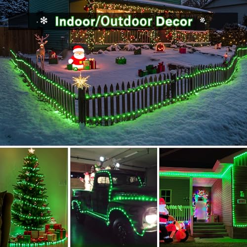 JMEXSUSS Green Halloween Solar Lights, 66 ft 200 LED Rope Lights Outdoor Waterproof, PVC Tube Green Christmas String Lights for Halloween Party Tree Fence Christmas - color: Green, size: 200 LED