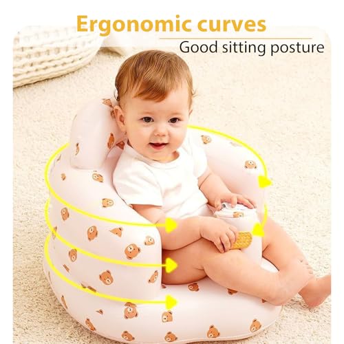 Inflatable Baby Seat - Infant Safety Support, Blow Up Baby Floor Seat with Built in Air Pump- Perfect for Travel, Beach, Camping - Ideal for Babies 3 Months and Up (Bear Cub) - color: Bear Cub