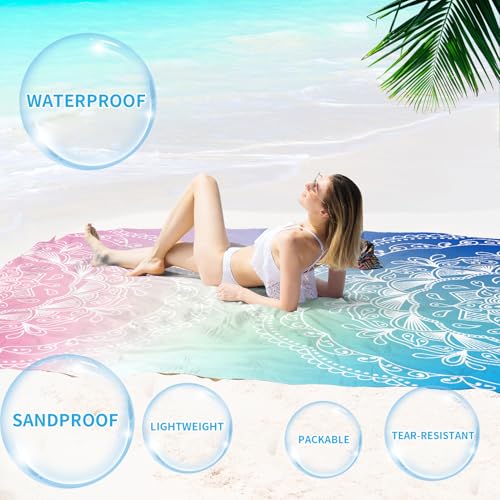 Beach Blanket 78''×110'' Suits 1-7 Adults Waterproof Sandproof Oversized Lightweight Sand Free Beach Blanket Large Picnic Mat for Travel Camping Picnic Hiking - color: Half Mandala, size: 78''x110''