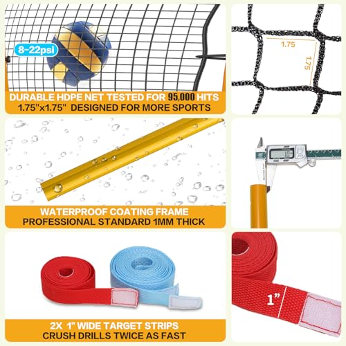 Volleyball Rebounder Net 7x4 Ft, 5-Angle Adjustable Rebounder Net for Practicing Digging, Setting, Spiking, Bounce Back Training Equipment with 2 Target Stripes & Portable Travel Bag for Storage - color: NET101-Yellow