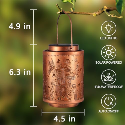 Solar Lanterns Outdoor Waterproof Mushroom Butterfly Garden Decor Gifts for Women Mon Grandma Metal Hanging Solar Lights Decoration for Outside LED Lanterns for Yard Patio Lawn - style: Mushroom