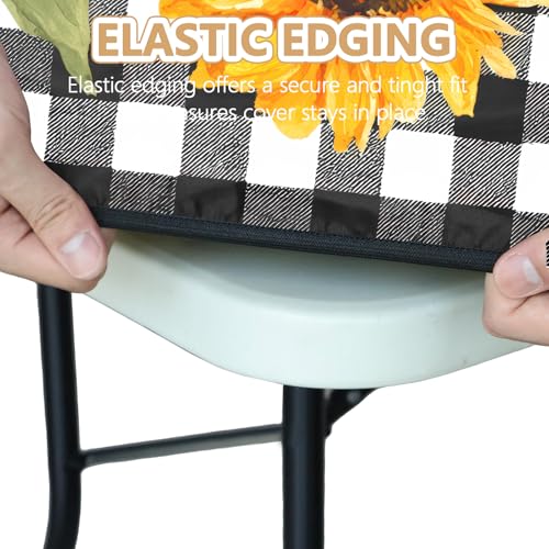 Picnic Table Cover with Bench Covers Elastic Edges, Outdoor Patio Camping Essentials 72 Inch 3PCS, Waterproof Camping Fitted Tablecloth with Handbags (Sunflower buffalo plaid) - color: Black checkered sunflowers