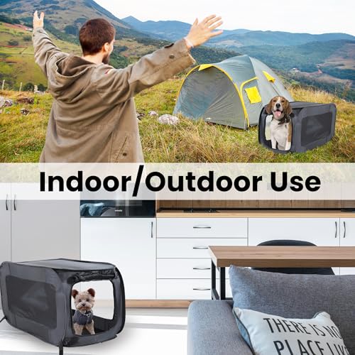 Beatrice Home Fashions Portable, Collapsible, Pop Up Kennel Travel Cat and Dog Crate, 24" L x 16.6" W x 16" H, Black - color: Black, size: 24.0"L x 16.6"W x 16.0"H
