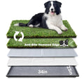 HQ4us Dog Grass Pad with Tray Large 34”×23” Dog Litter Box Toilet with 2×Artificial Grass for Dogs with Hemmed Edge, Pee Pads for Dogs, Realistic, Less Stink, Potty for Balcony - size: L 34”×23” for Dog＜ 28" Length