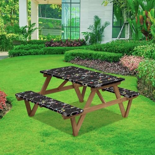Elastic Fitted Table Cloth for Camping Party Supplies Christmas Pattern Picnic Table Cover with Bench Covers 3 PCS for Outdoor BBQ Camping - color: Christmas Pattern, size: Small