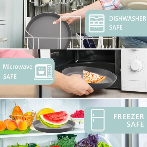 EI 18pcs Dark Grey Wheat Straw Plates Set,Unbreakable Deep Dinner Plates,Reusable Heavy Duty Plastic Plate,Lightweight Salad Plate for Camping,Kitchen,Picninc - color: Dark Grey Wheat Straw Plates
