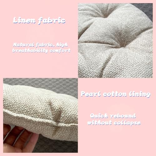 Large Linen Floor Cushions,Round Futon Pillows Japanese Style Tufted Floor Pillows Meditation Cushions for Seating On Pad for Yoga Sofa Balcony(Size:26x26inch,Color:Beige) - color: Beige, size: 65x65cm(26x26inch)