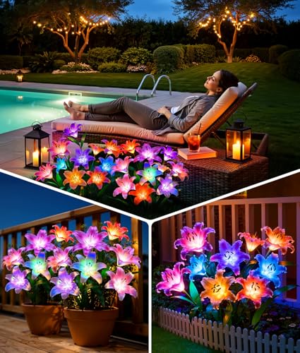 LETMY 8 Pack Solar Garden Lights, Solar Flower Lights with 6 Head Bigger Lily Lights, IP65 Waterproof Solar Lights Outdoor, Decorative Lights for Garden, Patio, Yard, Flower Bed - size: 8 PACK