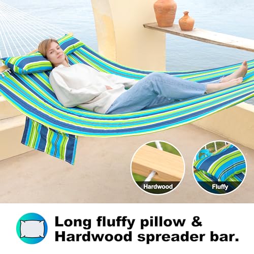 GAFETE Hammock 2 Person Quilted Fabric Hammocks for Outside, Double 12ft Hammocks with Spreader Bar, Large Removable Pillow, Storage Bag, Carabiners, Max 475 lbs Capacity (Garden) - color: Garden