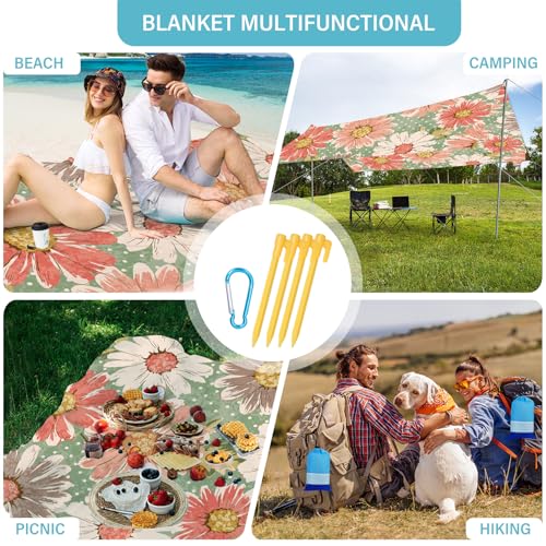 Beach Blanket 78''×81'' Suits 1-5 Adults Waterproof Sandproof Oversized Waterproof Lightweight Durable Beach Blanket Large Picnic Mat for Travel Camping Picnic - color: Flowers, size: 78''x81''