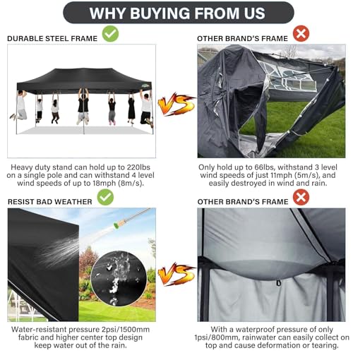 COBIZI 10x20 Pop up Canopy Tent 10x20 Canopy with 6 Sidewalls Waterproof Heavy Duty Commercial Canopy Tent for Parties Outdoor Garden Gazebo, Carry Bag with Wheel(10x20ft, Black) - color: Black, size: 10x20ft 6 Sidewalls