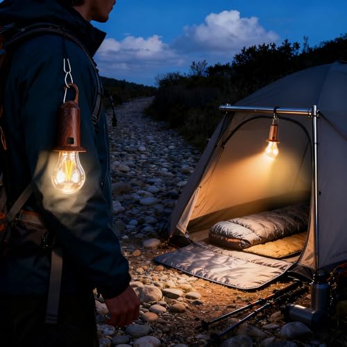 Solar Camping Lights USB Rechargeable Tent Hanging Light Bulb,Portable Outdoor Vintage LED Camping Light,Pendant Emergency Lighting Lantern for Hiking,Backpacking,Fishing,Emergency Outage(Spherical) - size: Spherical