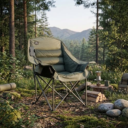 Oversized XL Folding Camping Chair,Heavy Duty Support 400Lbs,Large Comfy Padded Camp Chair for Adults,Lawn Arm Chair w/Cup Holder,Phone Holder,Carry Bag Perfect for Outdoor (Brown - color: Yellow&grey
