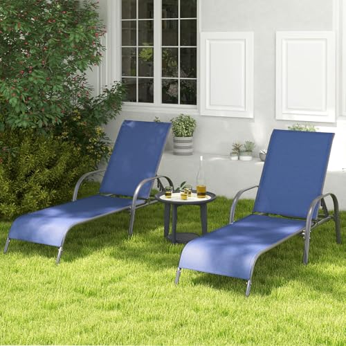 Tangkula Outdoor Lounge Chair, Patio Chaise Lounge with Adjustable Backrest, Reclining Pool Lounge Chair for Outside with Heavy Duty Steel Frame for Beach, Yard, Balcony, Poolside (Navy) - color: Navy