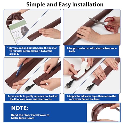 4FT Cord Cover Floor, Beige Cord Hider Floor, Extension Cable Cover Power Cord Protector Floor, Cable Management Hide Cords on Floor- Soft PVC Wire Covers - Cord Cavity: 0.47" (W) x 0.24" (H) - color: Beige, size: W2" × L4'