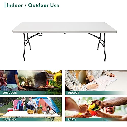 AJP Distributors 6 Foot Portable Plastic Folding Table 6FT 72" Half Foldable Heavy Duty Top w/Carry Handle - Indoor Outdoor Backyard Camping Picnic BBQ Party Wedding Dining Office Event Meeting White - color: White, size: 6 Foot