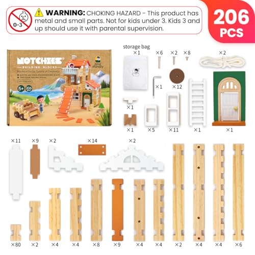 Jovi-mindly＆Notchies New 206 PCS Wooden Blocks Wooden Toys with House and Car, Preschool Learning Toys Wood Blocks Building for Kids Ages 4-8 Creative Construction Game,Birthday Toys Gifts - style: City Builder