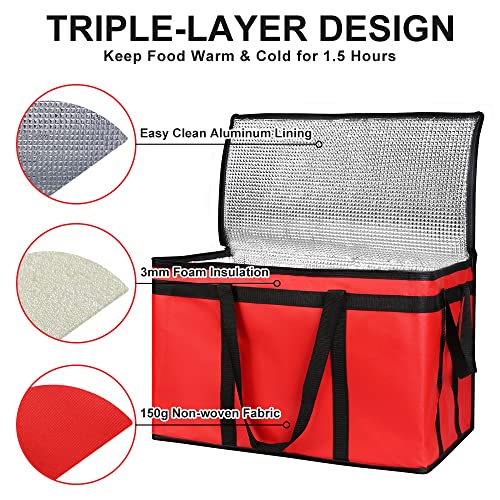 1-Pack Insulated Food Delivery Bag, XXX-Large Commercial Food Warmer for Delivery Drivers, Insulated Reusable Grocery Cooler/Hot Bags, Tote Bag for Shopping/Travel, Catering Bag 22x14x13, Red - color: Red, size: 22 x 14 x 13 inches